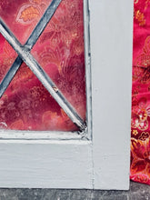 Load image into Gallery viewer, Vintage Leaded Stained Glass Window Panel Shield Crest 60x30 Diamond Lattice