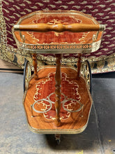 Load image into Gallery viewer, Vintage 1950s Italian Liquor Bar Cart Wood Inlay Mid Century Modern On Wheels