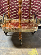 Load image into Gallery viewer, Vintage 1950s Italian Liquor Bar Cart Wood Inlay Mid Century Modern On Wheels