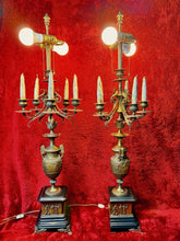 Load image into Gallery viewer, PAIR of Antique French Candelabra 38” Bronze Marble Base Five Arm Candle Holder