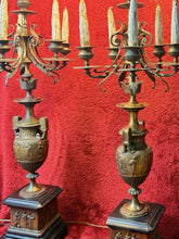 Load image into Gallery viewer, PAIR of Antique French Candelabra 38” Bronze Marble Base Five Arm Candle Holder
