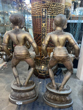 Load image into Gallery viewer, Vintage Aspara Musical Ladies Playing Dholak Indian Bronze Statues Rare 38”