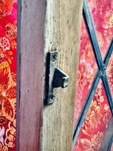 Load image into Gallery viewer, Vintage Leaded Stained Glass Window Panel Shield Crest 60x30 Diamond Lattice