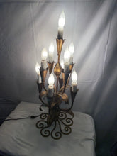 Load image into Gallery viewer, Mid Century Modern Italian Candelabra Lamp Gilt Iron Tole 9 Light