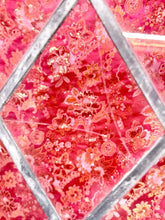 Load image into Gallery viewer, Vintage Leaded Stained Glass Window Panel Shield Crest 60x30 Diamond Lattice