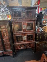 Load image into Gallery viewer, Antique 19th Century Chinese Wood Black Lacquer 3 Tiered Cabinet 87” X 40” !!