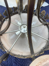 Load image into Gallery viewer, Vintage Large Bronze & Alabaster pendant Chandelier