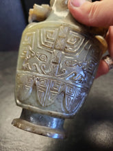 Load image into Gallery viewer, China Old Jade Carving Niu Jaguar cat Head Ring Incense Burner Incensory Censer