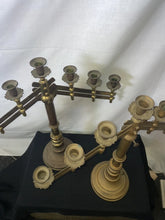 Load image into Gallery viewer, PAIR OF VINTAGE ORNATE BRASS 7 CANDLE ADJUSTABLE CANDELABRA ALTER/CHURCH/WEDDING