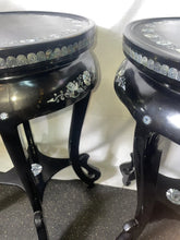 Load image into Gallery viewer, Vintage Pair Of Wood Chinese Tabourets With Mother Of Pearl Rosette Inlay Table