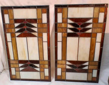 Load image into Gallery viewer, Vintage Prairie Style Stained Glass Window Panels Pair Frank Lloyd Wright Style