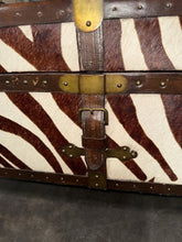 Load image into Gallery viewer, Unique vintage Coffee Table trunk With Zebra Pattern And Horns For Legs