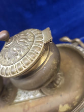 Load image into Gallery viewer, Vintage Solid Brass Double Lidded Ink Well Ink Holder with Snake Handle Accents