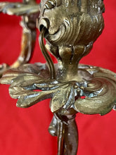 Load image into Gallery viewer, Antique 19th Century Candelabra Lamps, Brass on Heavy Marble 31” Tall