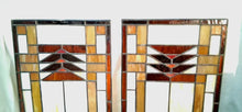 Load image into Gallery viewer, Vintage Prairie Style Stained Glass Window Panels Pair Frank Lloyd Wright Style