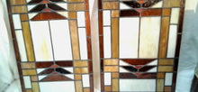 Load image into Gallery viewer, Vintage Prairie Style Stained Glass Window Panels Pair Frank Lloyd Wright Style