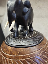Load image into Gallery viewer, Anglo Raj carved coconut shell with elephant tobacco storage