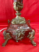 Load image into Gallery viewer, Antique 19th Century Candelabra Lamps, Brass on Heavy Marble 31” Tall