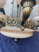 Load image into Gallery viewer, Vintage Large Bronze & Alabaster pendant Chandelier