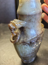 Load image into Gallery viewer, China Old Jade Carving Niu Jaguar cat Head Ring Incense Burner Incensory Censer