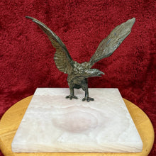 Load image into Gallery viewer, Vintage Metal Cast Eagle on Pink quartz Base Ashtray, 14lbs Rare