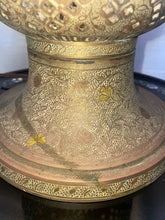 Load image into Gallery viewer, Antique Pierced Brass Floor Lamp Moroccan, Moorish, Syrian 49” Tall