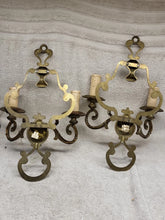 Load image into Gallery viewer, Pair of mid century brass wall appliques - double lights