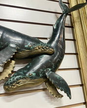 Load image into Gallery viewer, RARE Vintage SPI San Pacific Int’l HUMPBACK WHALES Hanging Brass Sculpture 26x17