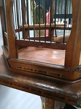Load image into Gallery viewer, Beautiful and unique Vintage Hanging Wood Inlaid And Metal Birdcage W/ Stand 80”