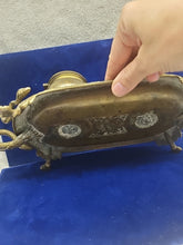 Load image into Gallery viewer, Vintage Solid Brass Double Lidded Ink Well Ink Holder with Snake Handle Accents