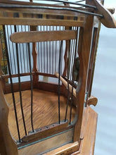 Load image into Gallery viewer, Beautiful and unique Vintage Hanging Wood Inlaid And Metal Birdcage W/ Stand 80”