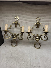 Load image into Gallery viewer, Pair of mid century brass wall appliques - double lights