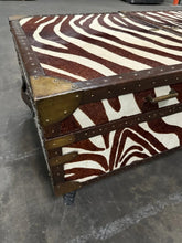 Load image into Gallery viewer, Unique vintage Coffee Table trunk With Zebra Pattern And Horns For Legs