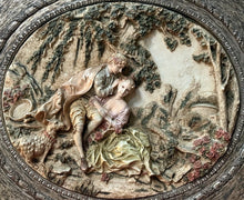 Load image into Gallery viewer, Large Vtg 3D High Relief Wall Plaque Rococo Courting Couple Ornate Frame 32x28