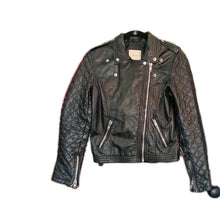 Load image into Gallery viewer, Red Leather ette Women's Black Leather Moto Biker Jacket Quilted Sleeves Size 10
