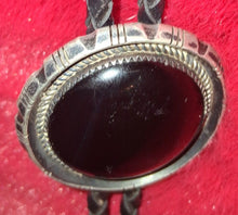 Load image into Gallery viewer, Vintage LTT Sterling Silver Black Onyx Bolo Tie Southwestern Western Leather
