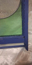 Load image into Gallery viewer, Vintage Stained Glass Cabinet Door Window Panel Floral Design Blue Wood Frame
