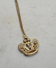Load image into Gallery viewer, Dainty Openwork Goldtone Crown Sparkling Rhinestones Sculpted Pendant Necklace
