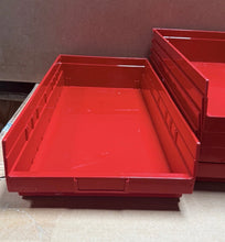 Load image into Gallery viewer, ULINE S-19946 Red Plastic Shelf Bin Storage Totes Lot of 5 Stackable
