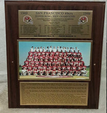 Load image into Gallery viewer, 1989 San Francisco 49ers Super Bowl XXIV Champions Wood Plaque Team Photo
