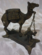 Load image into Gallery viewer, Vintage Brass Camel With Rider  Over 4” Tall Rider Over 2” Tall Great Detail A8
