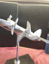Load image into Gallery viewer, Vintage Chrome Metal Flying Airplane Desk Model Art Deco Wood Base MCM Atomic
