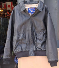 Load image into Gallery viewer, Vintage Airborne Black Leather Bomber Flight Jacket XL Tall USA Flag Lined
