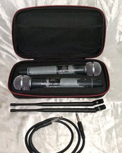 Load image into Gallery viewer, Dual Wireless Handheld Microphone System 2 Mics Antennas Case Cable
