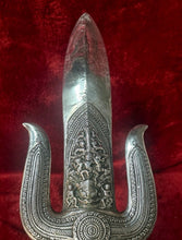 Load image into Gallery viewer, Large Thai Brahma Ritual Trident Dagger Sword Silver Tone 25” Heavy 6 lbs.
