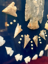 Load image into Gallery viewer, Native American Art Display Arrowheads &amp; Stones Framed w/ Glass Picture 26.5x33
