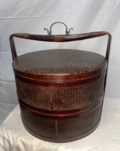 Load image into Gallery viewer, Antique Chinese Wedding Basket with Wood Carved Handles Woven Sides Top EFOC!
