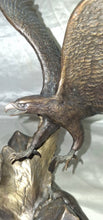 Load image into Gallery viewer, Wings of Glory Bald Eagle Figurine by Ronald Van Ruyckevelt 1990 Bronze Tone 12"
