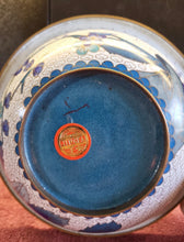 Load image into Gallery viewer, VTG CHINESE PRUNUS BLOSSOM BUTTERFLIES BLUE ROOT ROCK CLOISONNÉ 7” FOOTED BOWL

