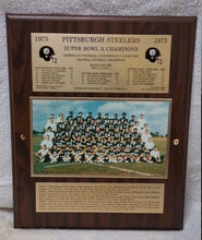 Load image into Gallery viewer, Vintage 1975 Pittsburgh Steelers Super Bowl X Champions Team Photo Wood Plaque
